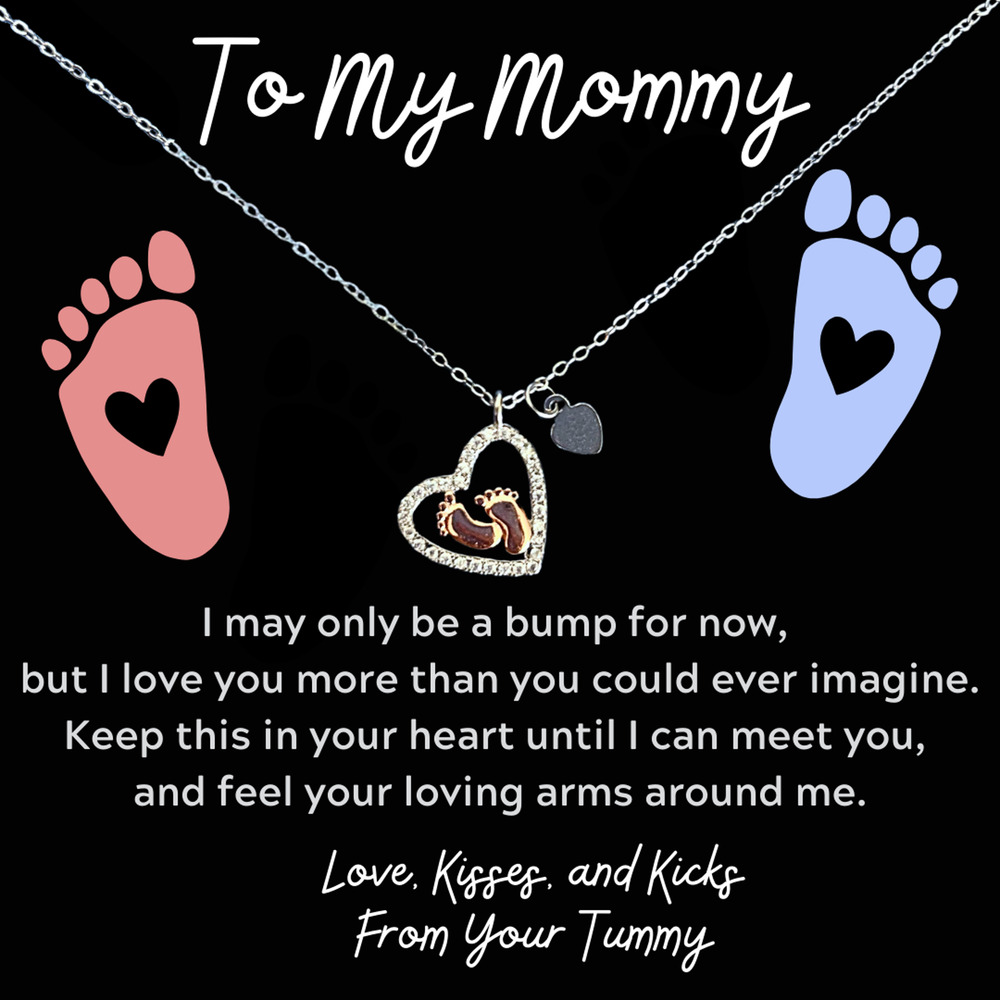 To My Mommy Necklace S925 Silver Baby Feet Pendant Gift for Mom-to-Be